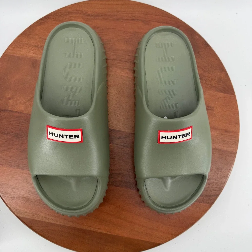Hunter Finn Dark Green Slide Sandals Platform Logo Slip On Men's Size 10M